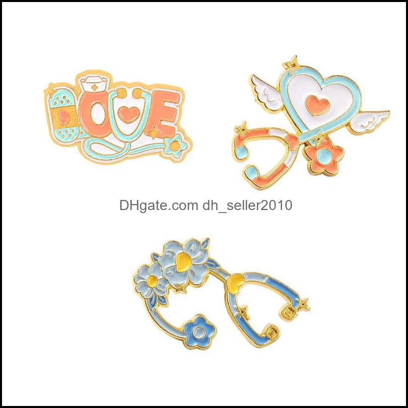 Colored Lapel Pin Brooches Cartoon Funny Love Heart Shaped Stethoscope Pattern Cute Brooch Personality Badge 1 7qs E3