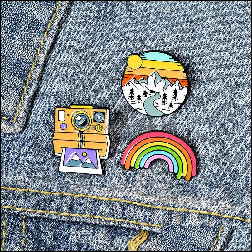 Rainbow Mountain Cute Small Funny Enamel Brooches Pins for Women Demin Shirt Decor Brooch Pin Metal Kawaii Badge Fashion Jewelry 1126