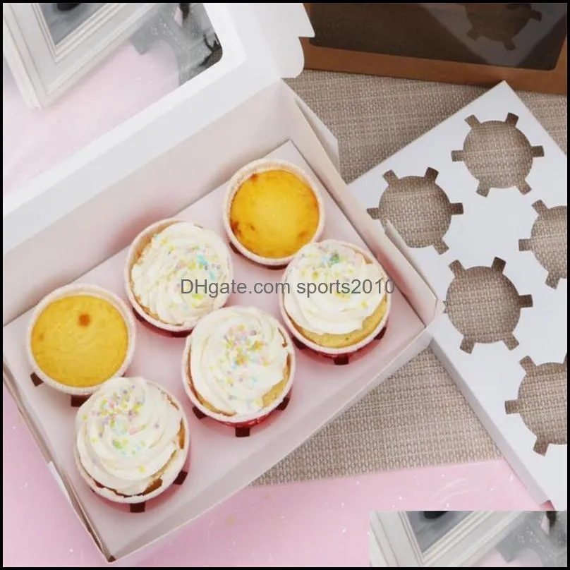 Bread Box Kraft Paper Cupcake Box Bakery Cake Container With Insert Display Window Dessert Storage Boxes Party Gift Case