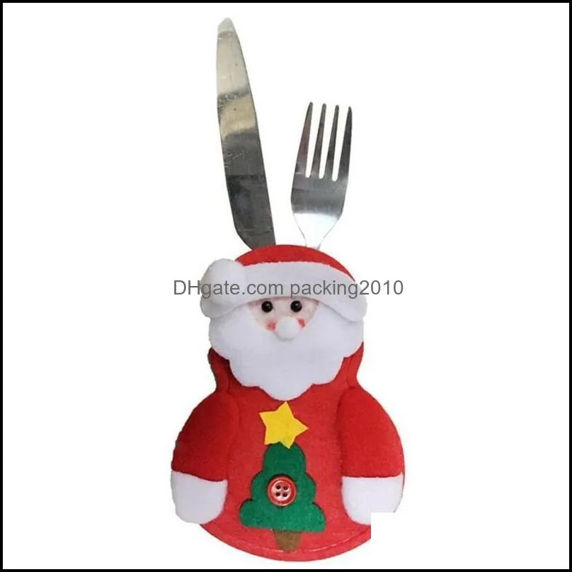 Christmas Decorations Silverware Holder Santa Claus Snowman Elk Fork Knife Pockets Dinner Table Decor Cutlery Sets Bag