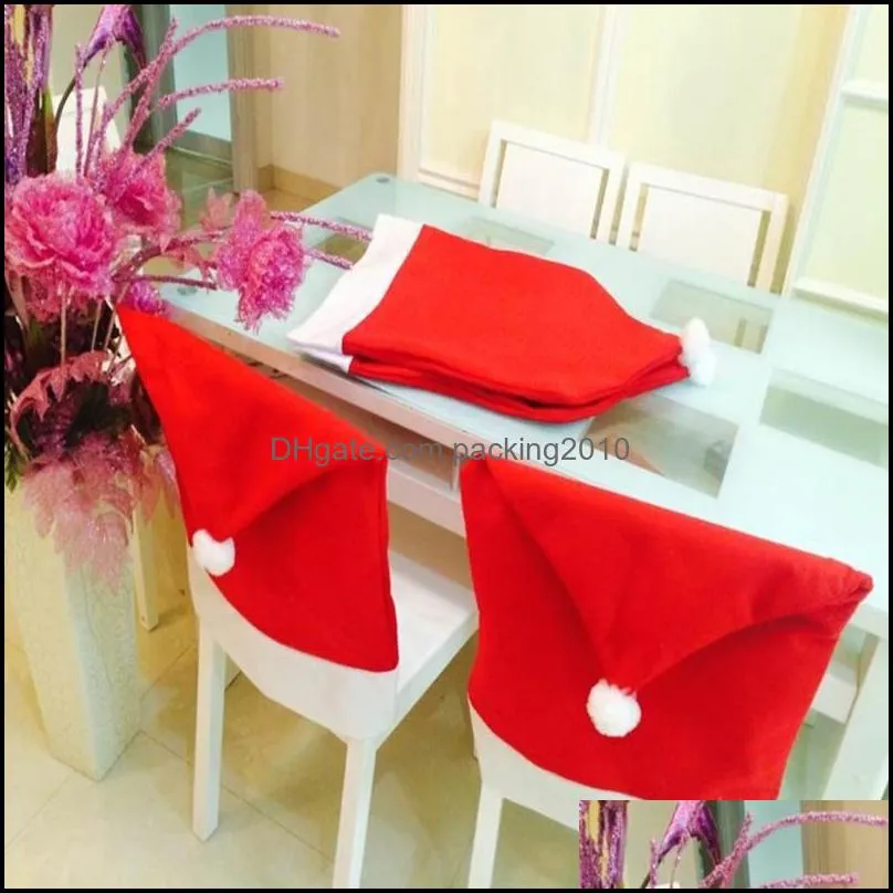 Christmas Chair Covers Santa Claus Hat Dinner Chair New Year Party Supplies Christmas Decoration for Home Chair Cover