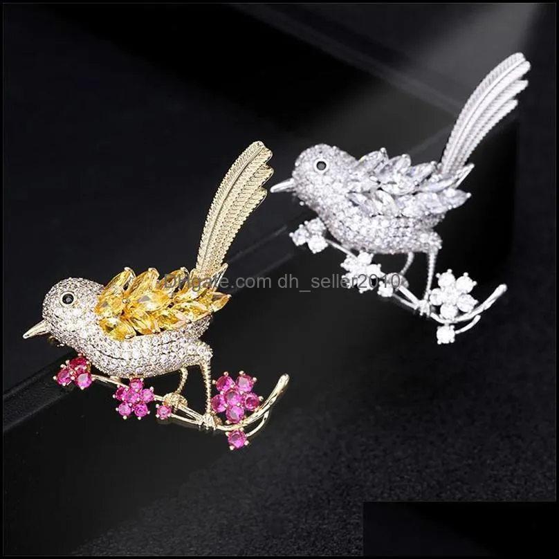 luxury cute bird high-end brooch temperament women shiny zircon 18k gold brooch sweater coat pins accessories gift 608 Z2