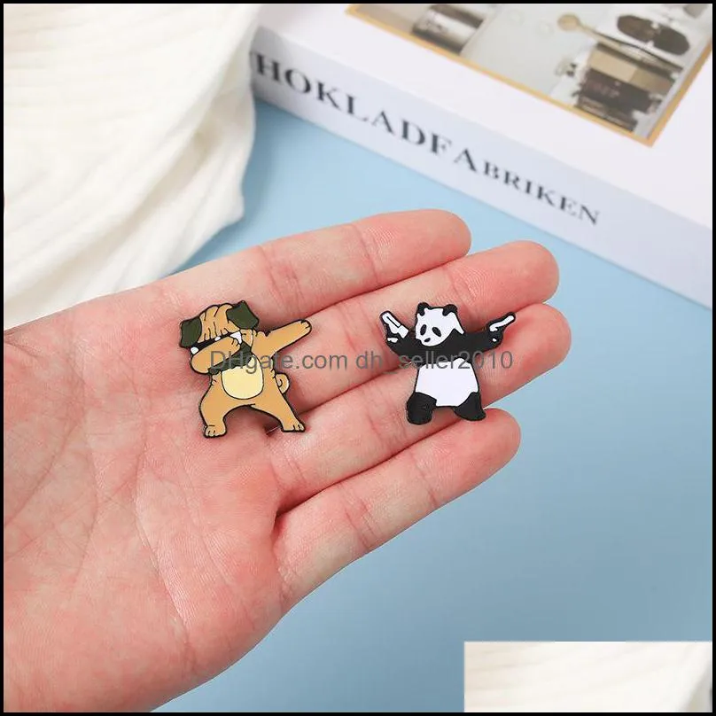 Pug Panda Enamel Pins Custom Dog Dance Brooches Lapel Badges Cute Punk Animal Jewelry Gift Kids Friends 6155 Q2