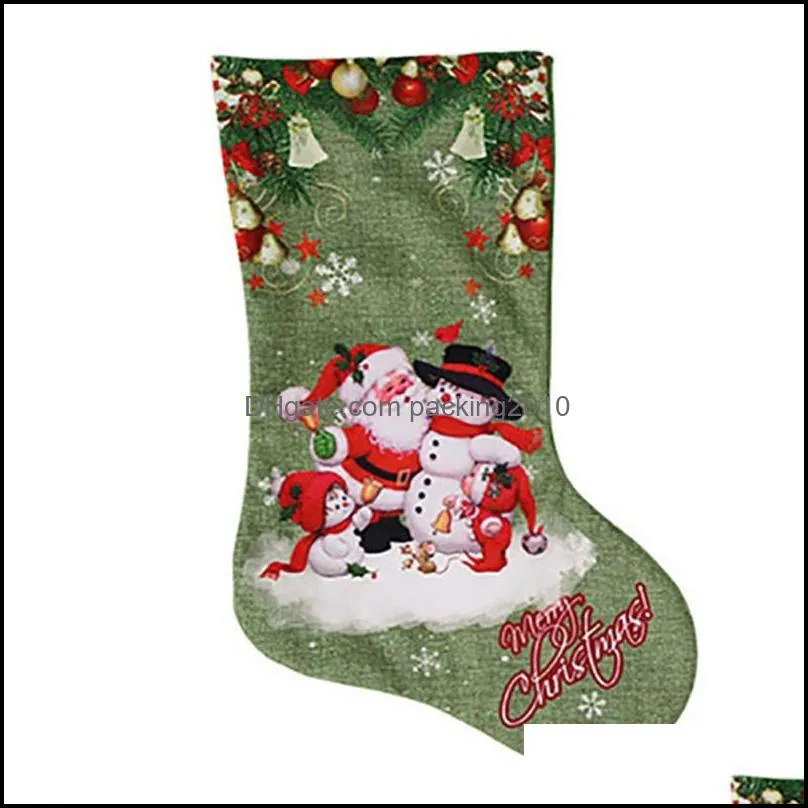 Green Christmas Big Sock Gift Bag Xmas Decoration Printed Christmas Socks Gift Candy Stockings Ornaments Children Gift Bag