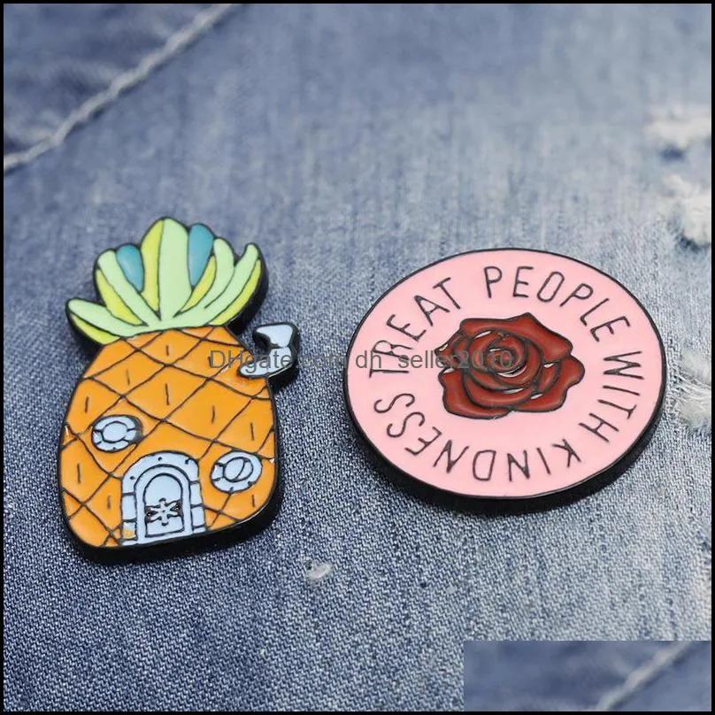 Pineapple Home Rose Enamel Pins Creative Brooch Cartoon Special Tide New Lapel Denim Badge 6120 Q2