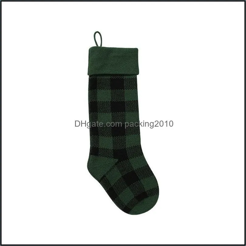 Knit Christmas Stockings  Check Christmas Stocking Plaid Xmas Socks Candy Gift Bag Indoor Christmas Decorations