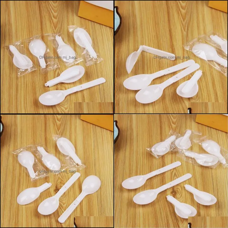 5000pcs Disposable Plastic White Scoop Folding Spoon Ice Cream Pudding Yoghourt Congee Scoop with Individual Package