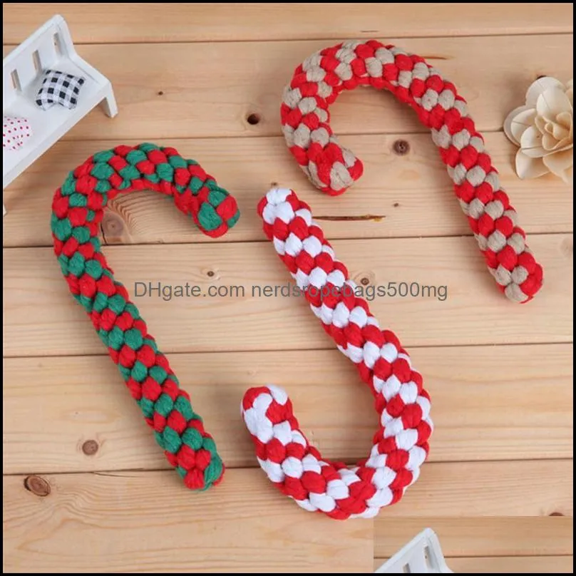 Christmas Cane Cotton Ropes Knot Pet Dog Chew Toys Puppy Dog Interactive Molar Bite Training Christmas Crutch Toys Pets