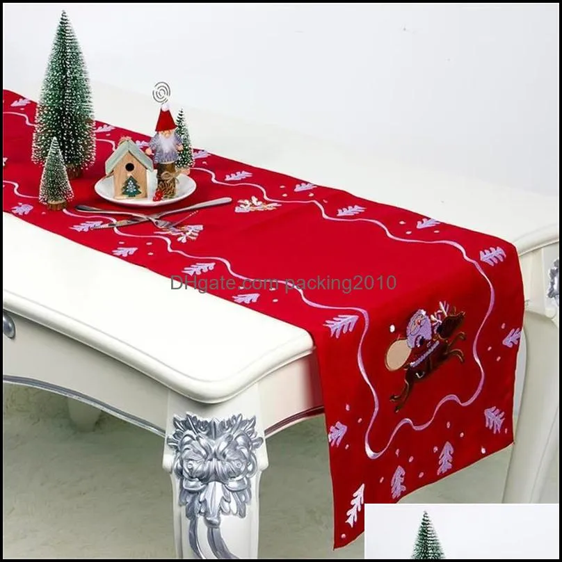 Christmas Ornament Table Cloth Santa Claus Embroidered Table Flag Restaurant Tablecloth Tea Table Wedding Banquet Decoration