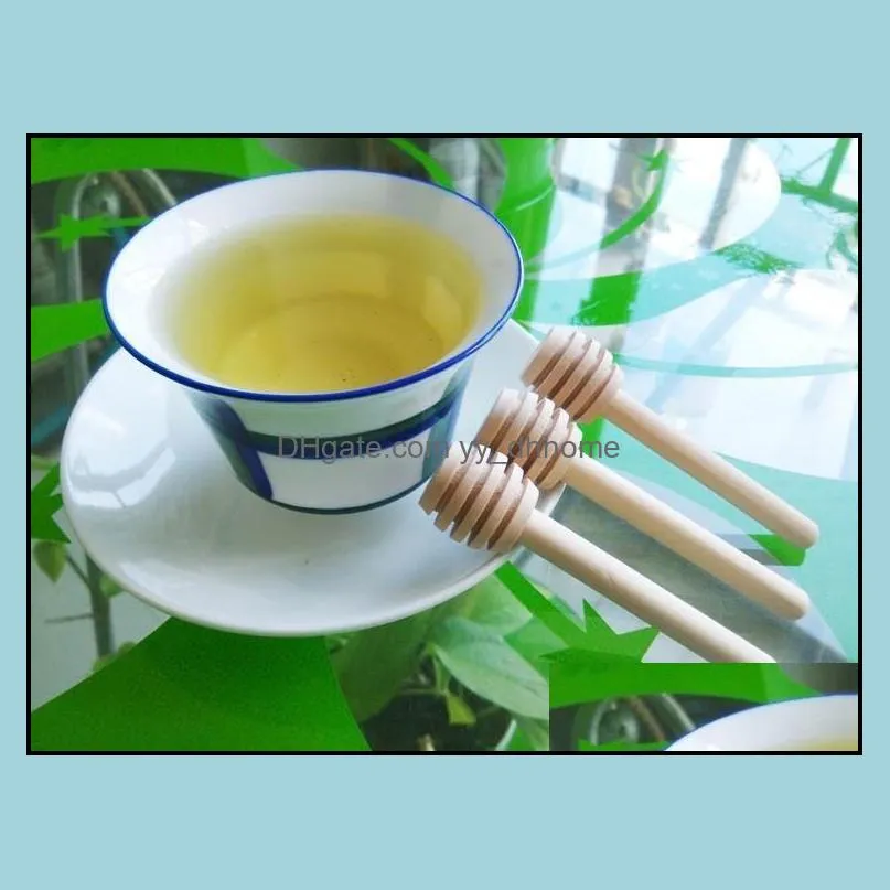 8CM Long Mini Natural Wooden Honey Stick Honey Dippers Party Supply Spoon Stick Honey Jar Stick