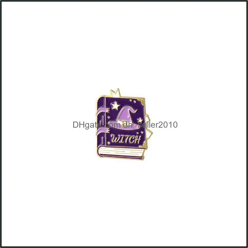 square witch purple color Enamel Brooches Pin for Women Fashion Dress Coat Shirt Demin Metal Funny Brooch Pins Badges Promotion Gift