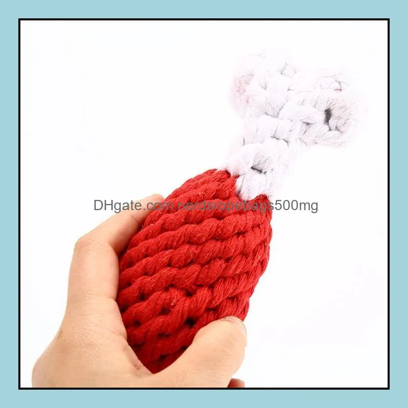 Dog Pet Molar Tooth Cleaning Chicken Leg Shape Dog Pet Chew Bite Toys Durable Cotton Rope Knot Dog Pet Toy