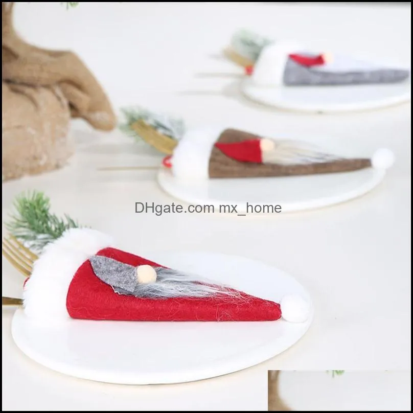 Santa Claus Hat Christmas New Year Pocket Fork Knife Cutlery Holder Bag Home Party Table Dinner Decoration Tableware