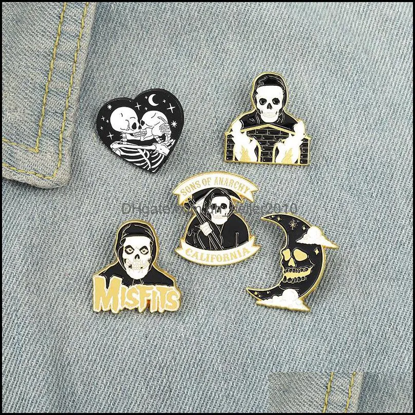 Dagger Skull Enamel Pin Badge Brooch Lapel Pin Shirt Punk Gothic Dark Moon Jewelry