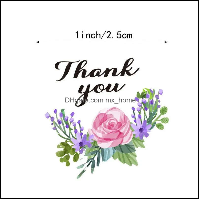 500pcs/roll Floral Thank You Stickers 1inch Round Flower Seal Label Handmade Scrapbooking Envelope Seal Stationery Sticker