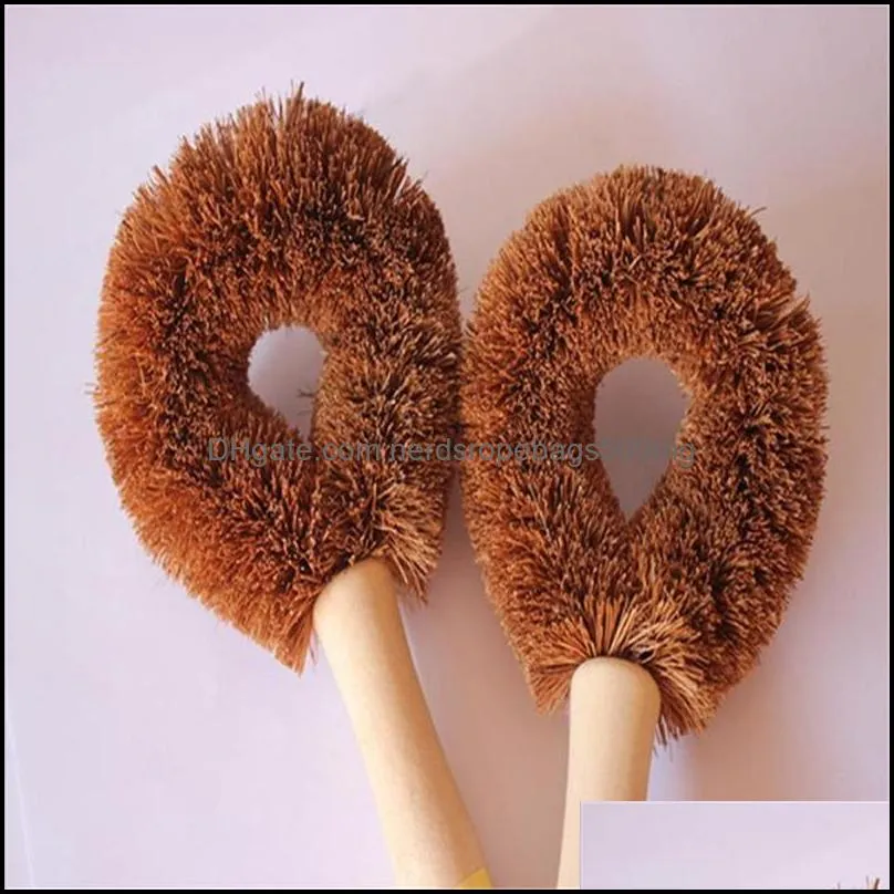 Coconut Palm Pot Cleaning Brush Wooden Long Handle Kitchen Cleaning Supplies Brush Pot Artifact Brush Kitchen Accessories
