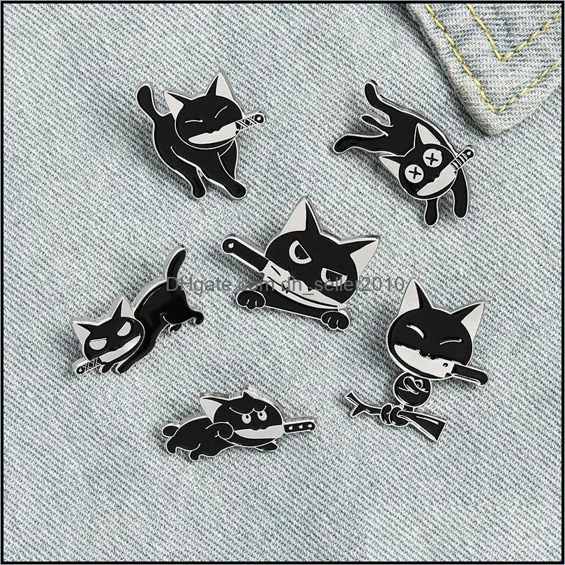 Black Cat Knife Punk Enamel Brooches Pin Women Girl Fashion Jewelry Metal Vintage Brooches Pins Badge Gift 6144 Q2