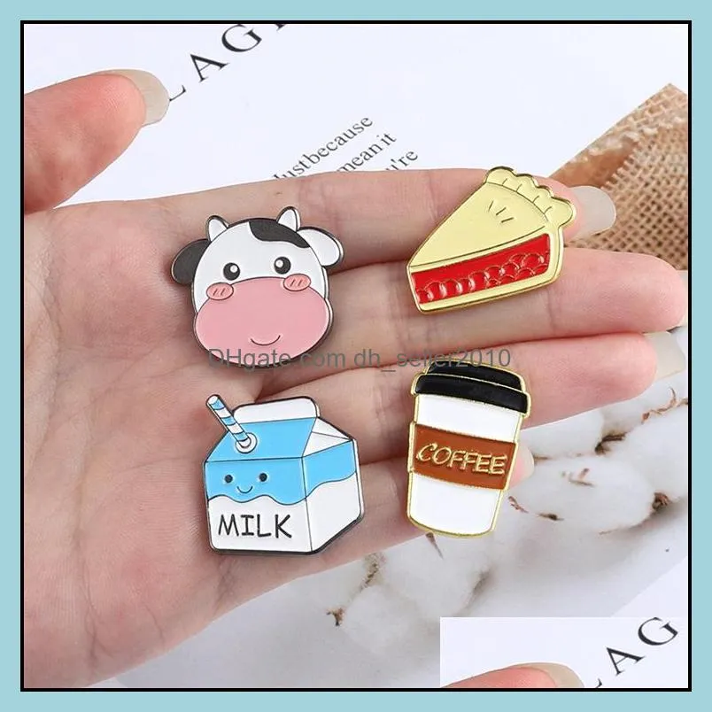 Customized Breakfast Custom Enamel Brooches Lovely Insignia For Girls Boy Cow Coffee Yogurt Pizza Sandwich Alloy Hard Bulk Enamel Pin 1083