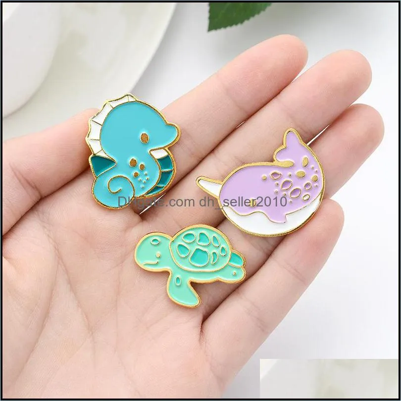 Alloy Cartoon Brooches Octopus Tortoise Hippocampus Ocean Animal Enamel Pins Shirt Student Bag  1 6zba Q2