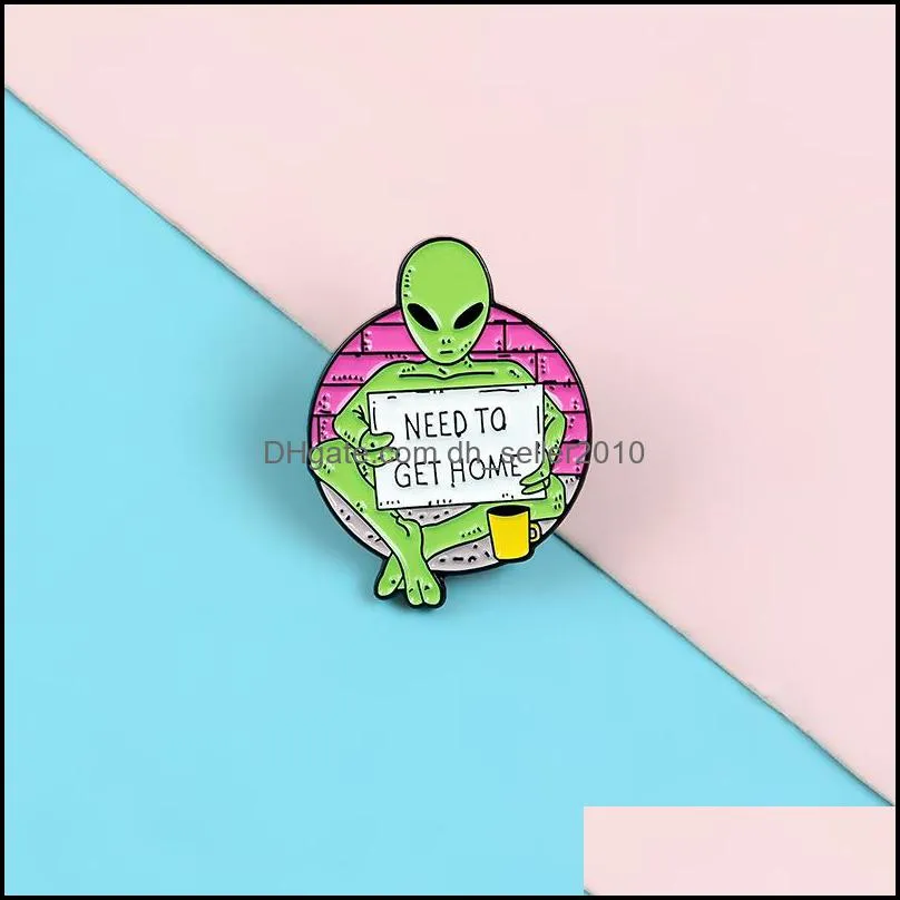 Alien green enamel pin brooches for women coffee cup badge lapel pin clothes backpack jewelry gifts 6115 Q2