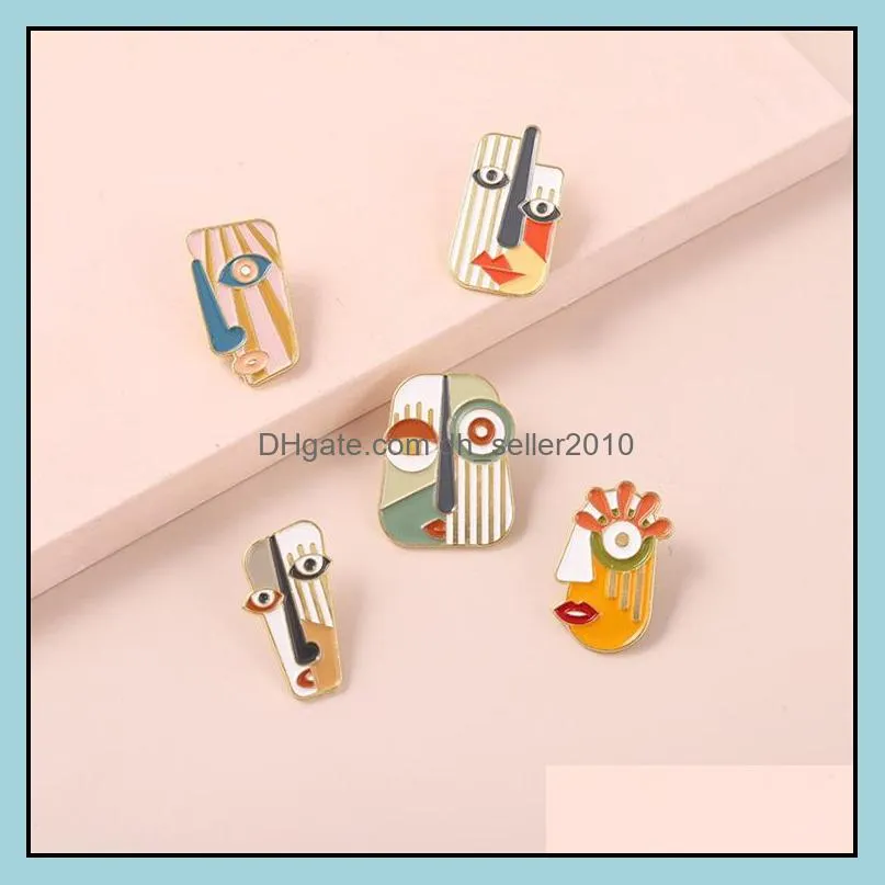 Customized Brooch Abstract Oil Painting Enamel Pin Charms Badge Jewelry Hip Hop Funny Baking Paint Brooches Women Face Asymmetry Insignia Pins 1089