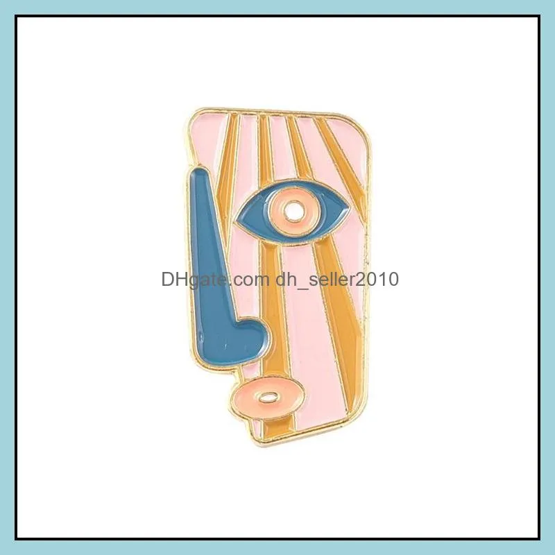 Customized Brooch Abstract Oil Painting Enamel Pin Charms Badge Jewelry Hip Hop Funny Baking Paint Brooches Women Face Asymmetry Insignia Pins 1089