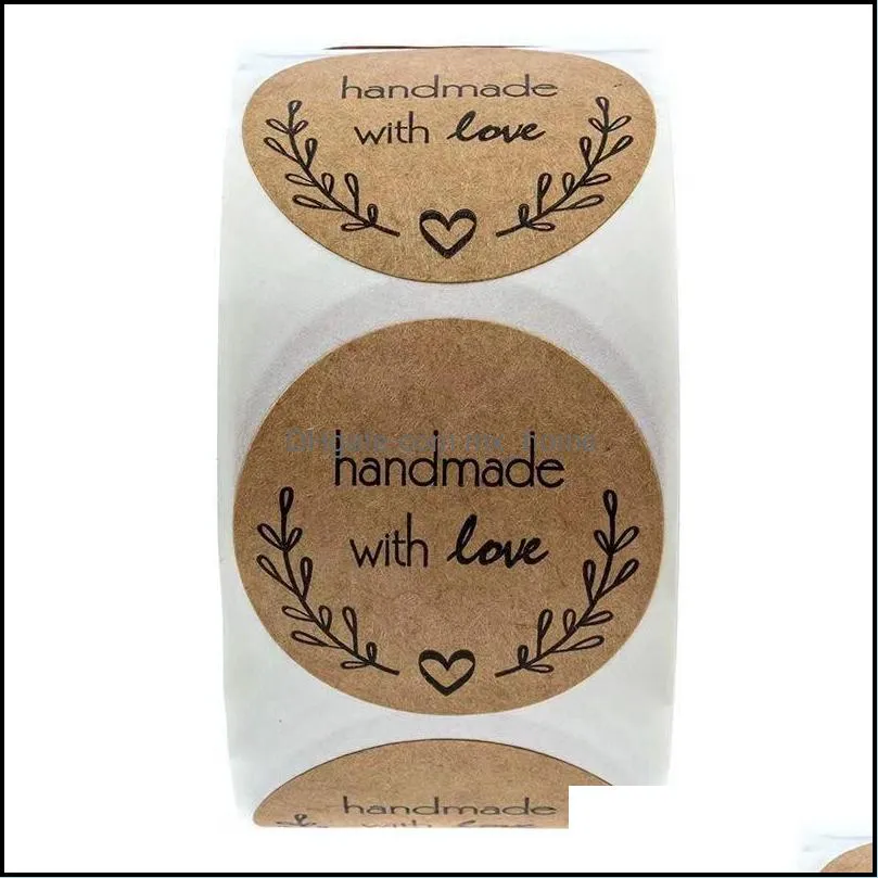 500pcs 1inch Round Natural Kraft Handmade with Love Stickers Thank You Stickers for Wedding Decoration Party Decoration Stickers