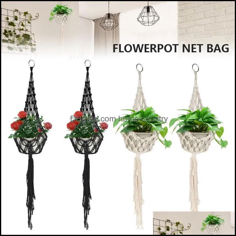 other garden supplies handmade flower pot net bag braided home vintage decor plant hanging basket knotted rope hanger tray