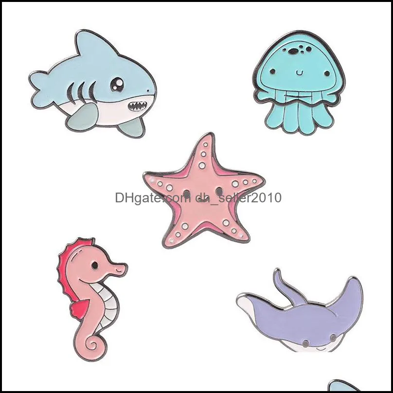 Customized Enamel Pin Cartoon Alloy Badges Insignia Men Women Animal Bulk Jewelry Jellyfish Hippos Starfish Whales Enamel Brooches 1071