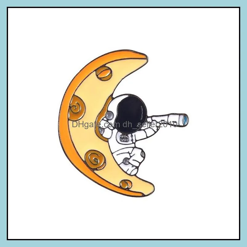 Customized Astronaut Hard Enamel Pin Charms Alloy Bulk Brooches Women Jewelry Custom Cartoon Moon Planet Paint Badge Pins 1217 D3