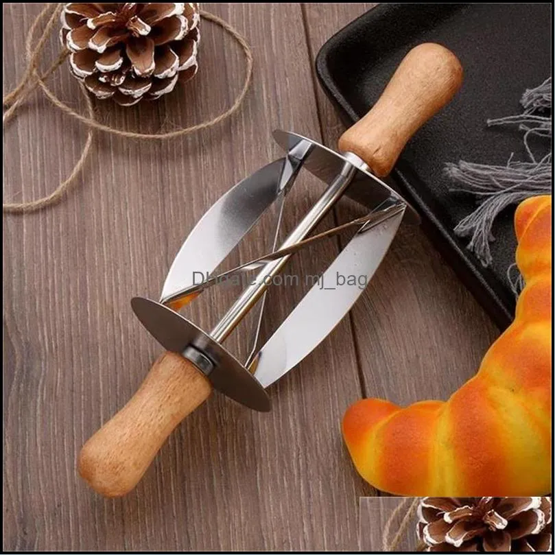 Stainless Steel Croissant Bread Dough Cutter Roller Wheel Dough Pastry Knife Wooden Handle Kitchen Baking Knife 2020 dropship