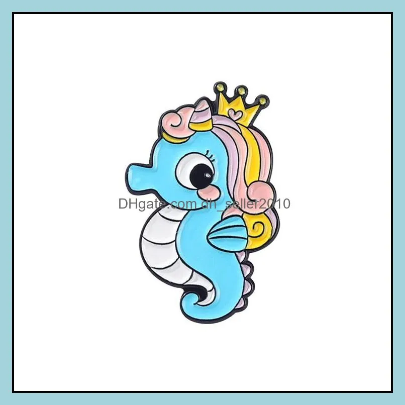 Customized Metal Enamel Pins Octopus  Hippocampus Ocean Animal Cartoon Cute Women Jewelry Backs Vintage Wholesale Brooch 1114