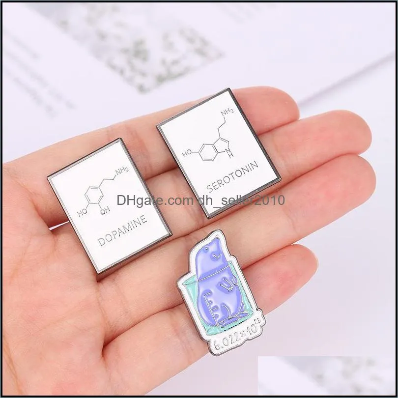 Customized Bulk Letter Enamel Pins Creative Hemical Equations Black White Letters Brooches Man Women Jewelry 1201 D3