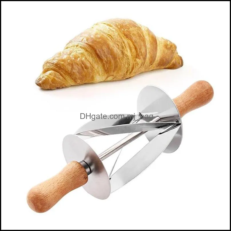 Stainless Steel Croissant Bread Dough Cutter Roller Wheel Dough Pastry Knife Wooden Handle Kitchen Baking Knife 2020 dropship