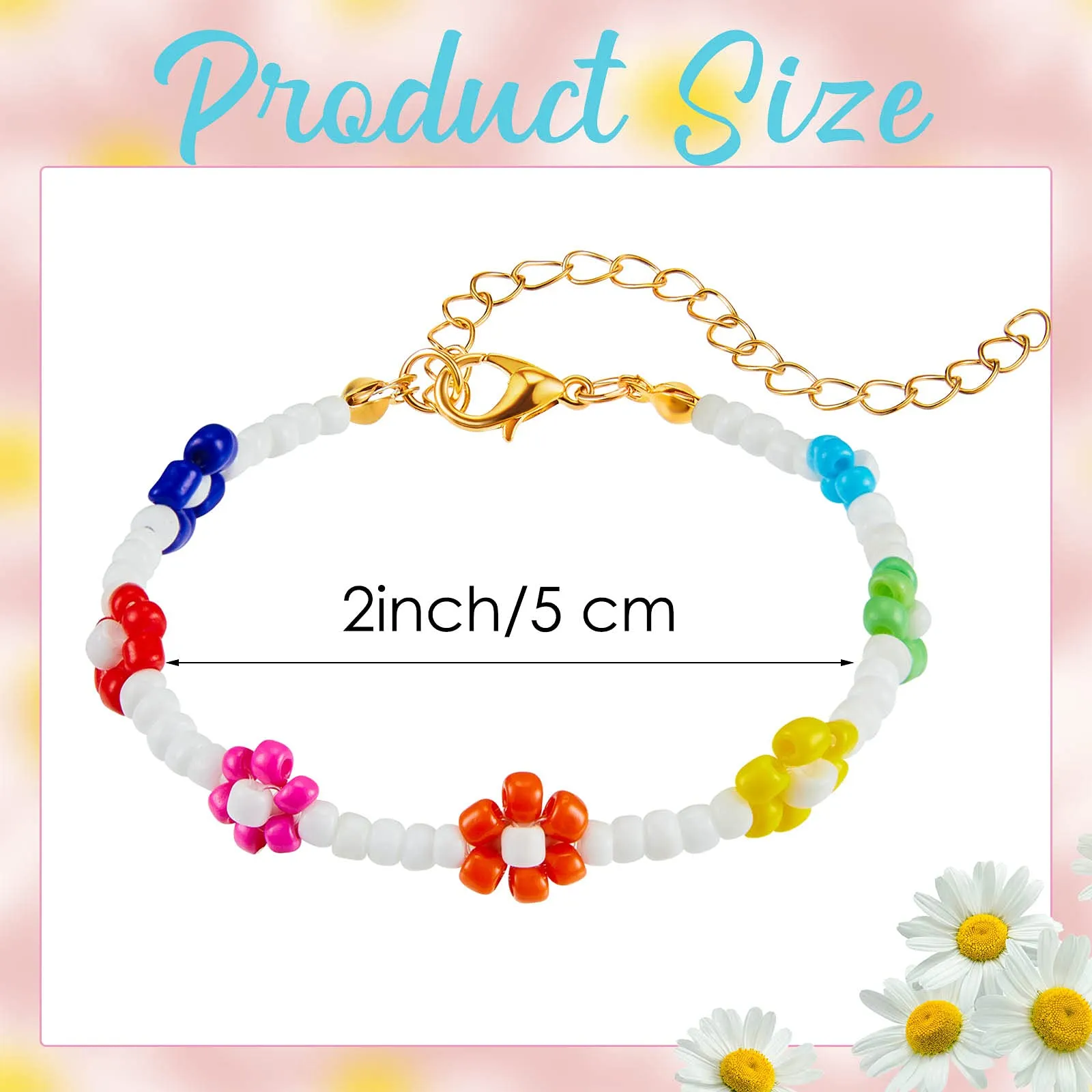 3ml colorful daisy flower bead bracelets y2k jewelry aesthetic bracelets anklet handmade beaded flower bracelets anklets boho beach summer braided string for women girls teen