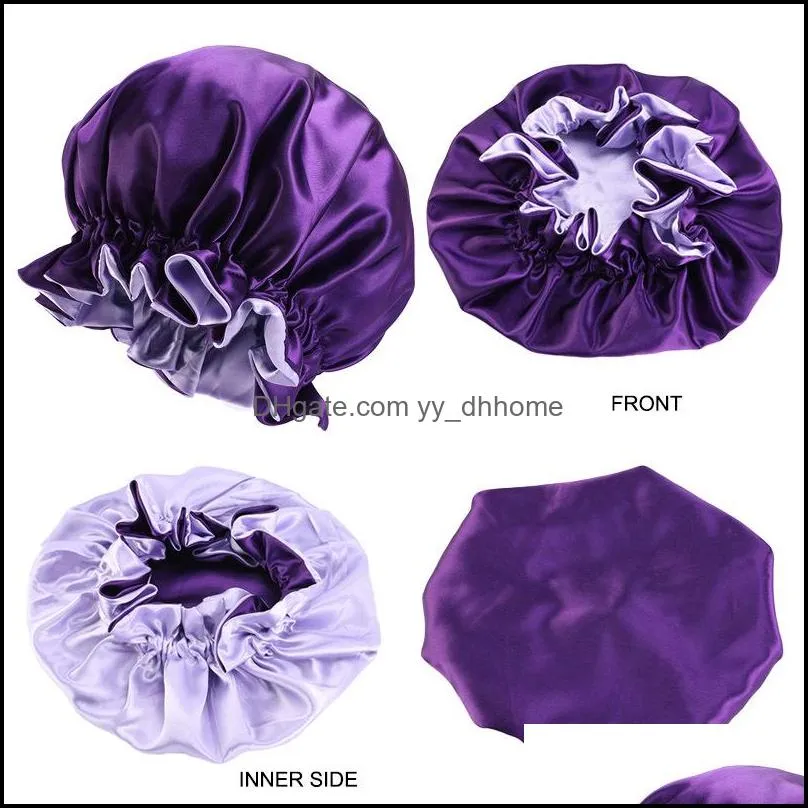 Satin Hair Bonnet Night Sleep Cap Women Shower Cap Female Silk Long Hair Chemsee picapy Cap Hat Bath Unisex Hair Bonnets