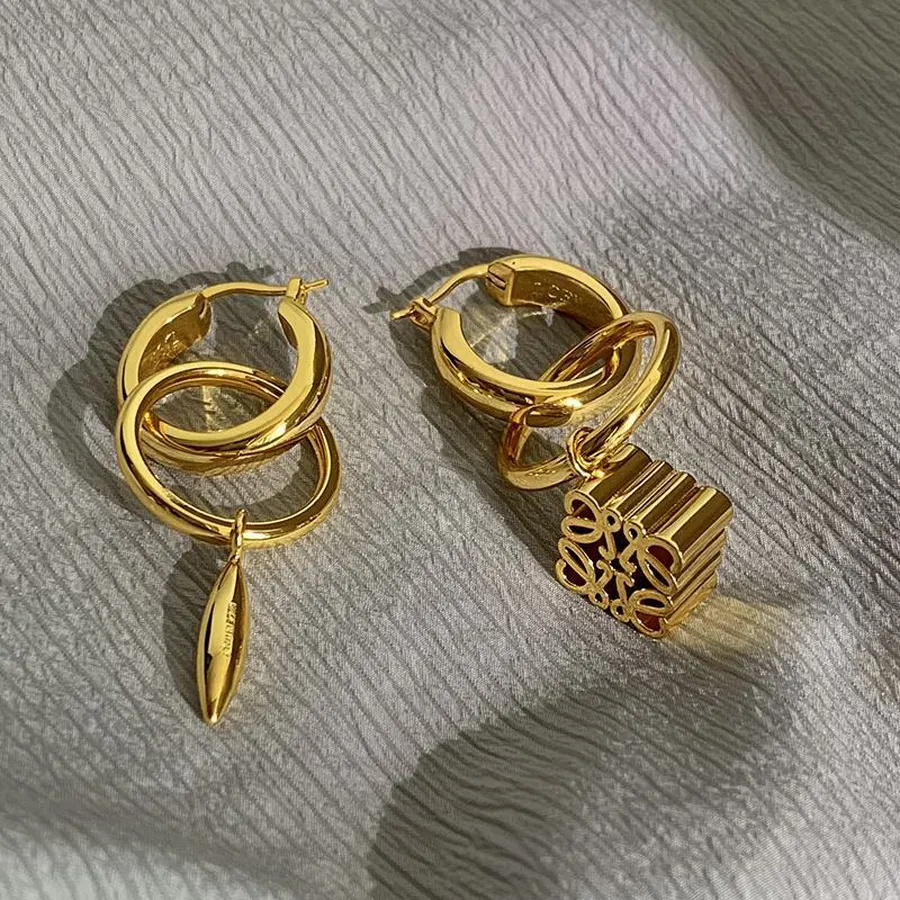 New Fashion Anagram pendant necklace asymmetric women retro earrings brass 18K gold plated ear stud hoop ladies Designer Jewelry -92754988