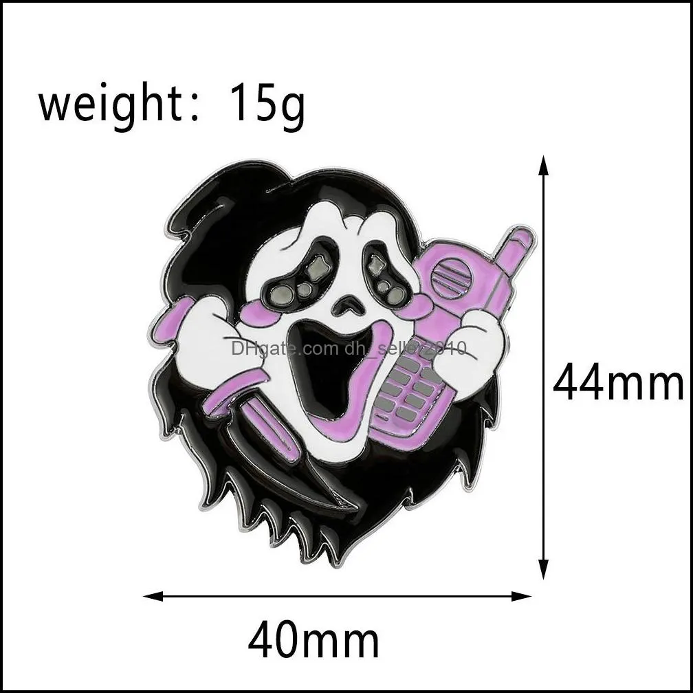 Scream Killer Brooch Enamel Pin Backpack T-Shirt Lapel Badges Halloween Glitter Pink Fashion Gifts 6153 Q2