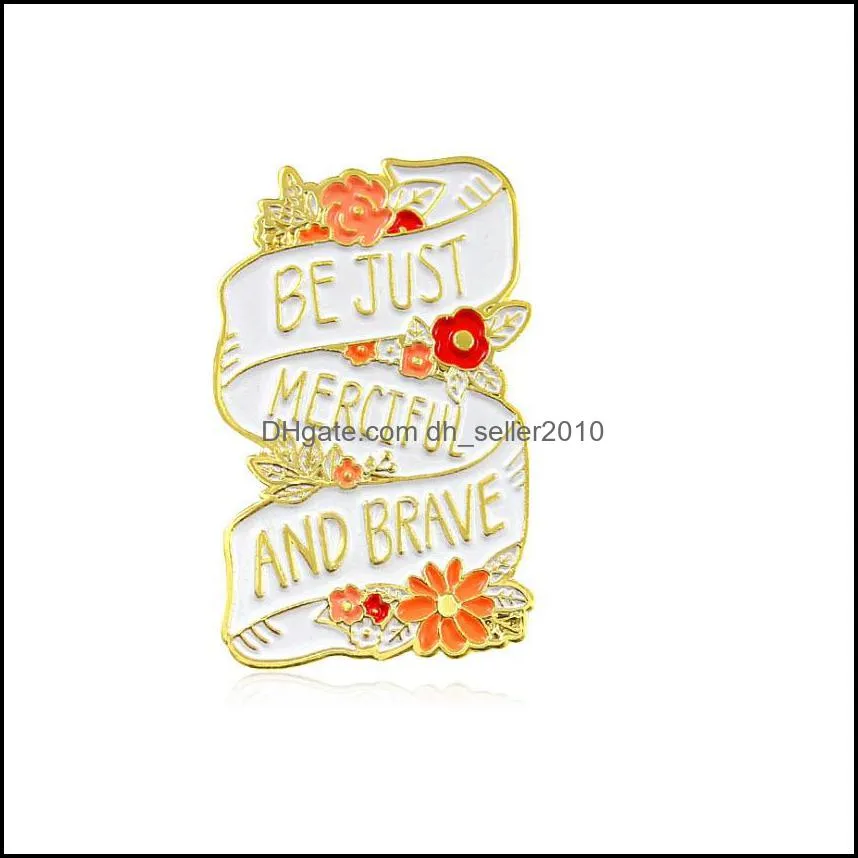 Customized Brooch Enamel Pin Cartoon English Letter Jewelry Personalized Ribbon Small Safflower Brooches Women Man Accessories 1169 D3