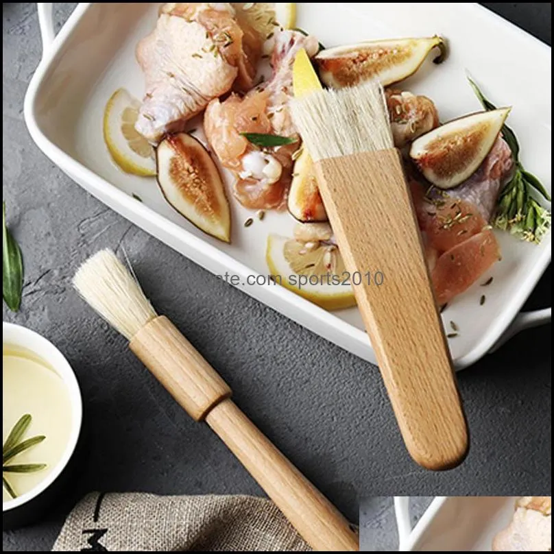 Household Kitchen Brush Barbecue Oil Brush Round Handle Bristle Brushes Flat Pastry Baking Brush Kitchen Cooking Tools