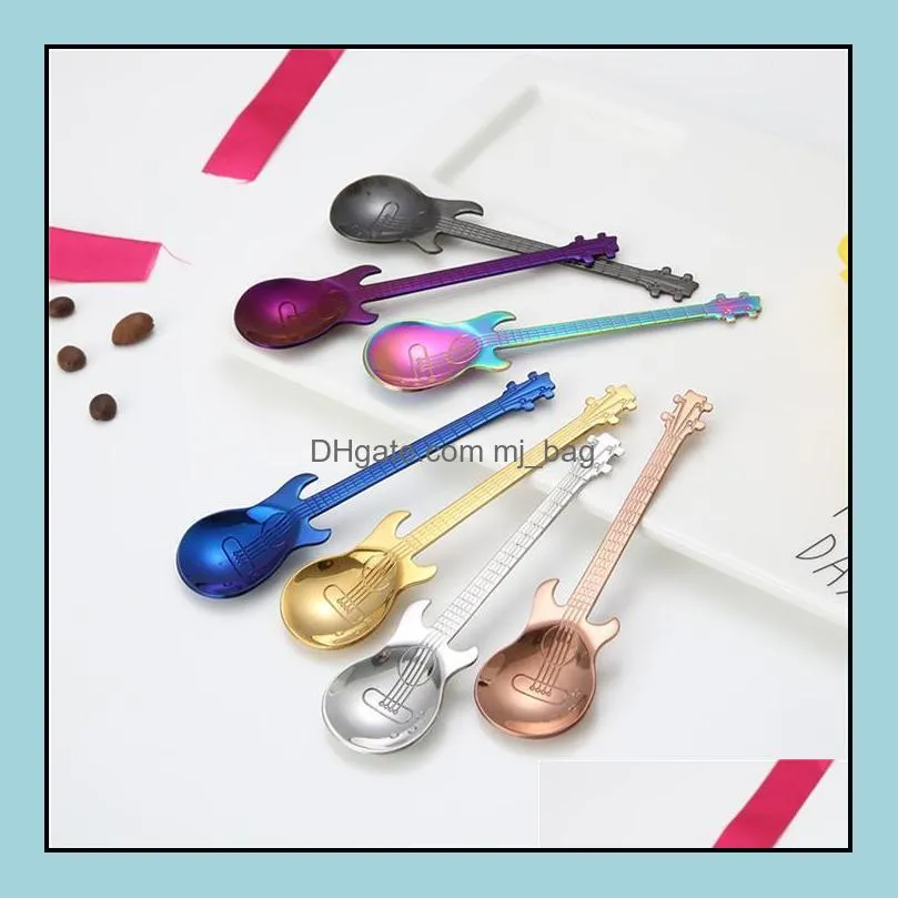 Stainless Steel Guitar Shaped Love Coffee Spoon Teaspoon Children Spoon New Beautiful 7 Colors Coffee Tea Use