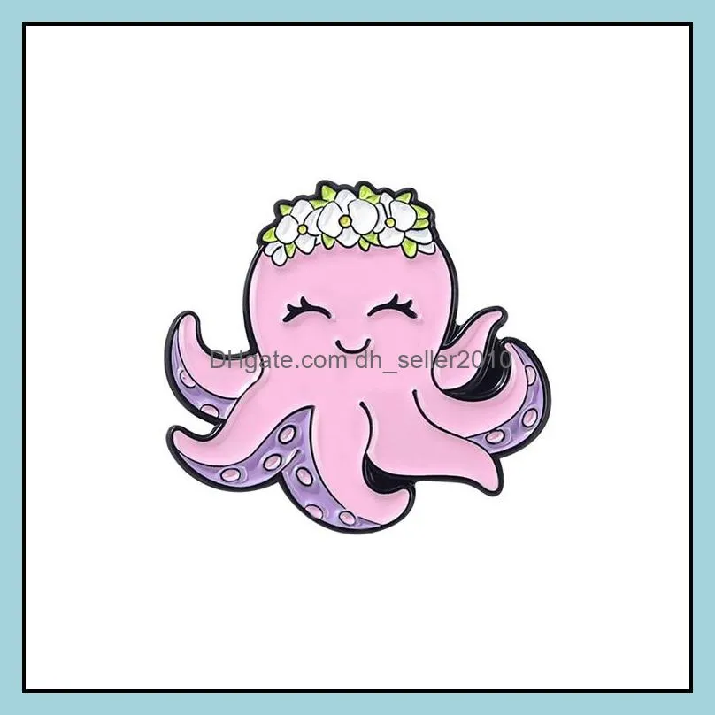 Customized Metal Enamel Pins Octopus  Hippocampus Ocean Animal Cartoon Cute Women Jewelry Backs Vintage Wholesale Brooch 1114