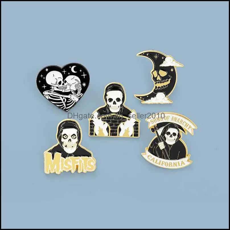 Dagger Skull Enamel Pin Badge Brooch Lapel Pin Shirt Punk Gothic Dark Moon Jewelry