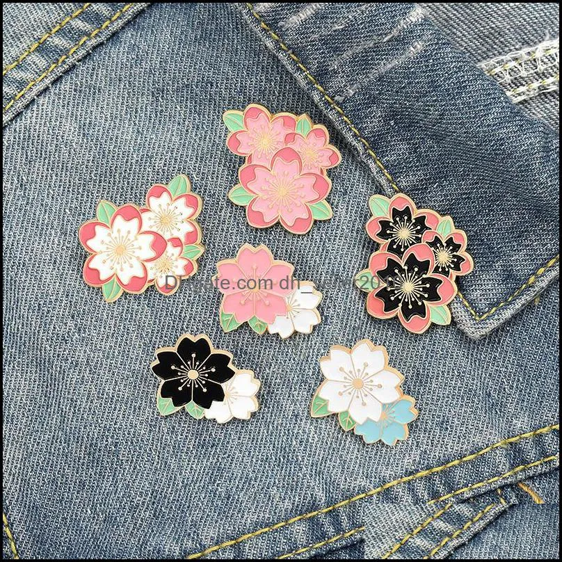 Sakura Enamel Pin Custom Pink White Brooches Bag Lapel Pin Cartoon Flowers Badge Jewelry Gift for Friends 6126 Q2