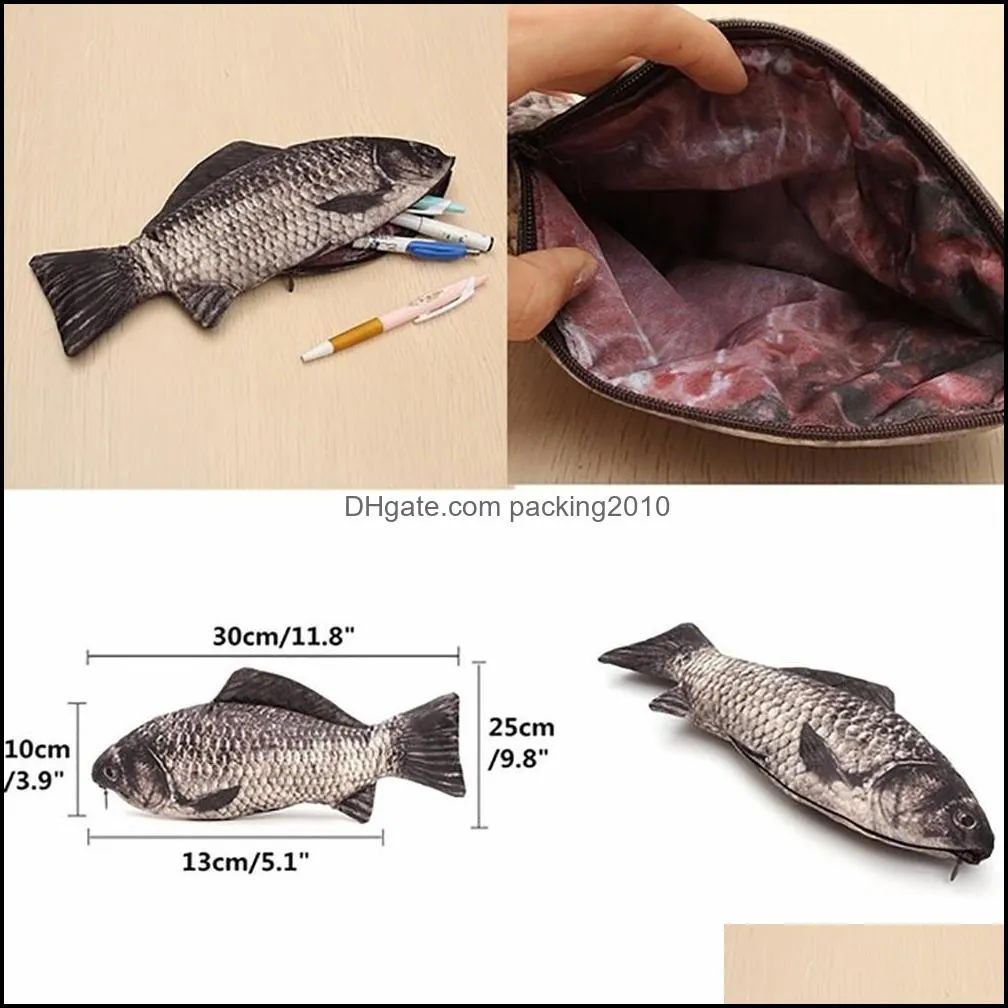 Pencil Bag Carp Pen Bag Realistic Fish Shape Make-up Pouch Pen Pencil Case With Zipper Back To School Pencil Pouch Pen Bag