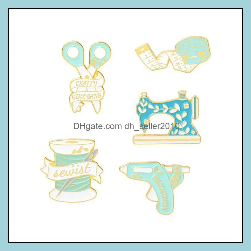 Customized Originality Brooch Scissors Needle And Thread Sewing Machine Tape Measure Lovely Cartoon Enamel Pin 1058 D3