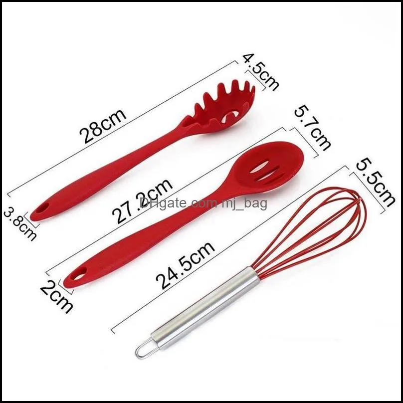 10pcs/set Silicone Kitchen Utensils Cooking Set Pan Spatula Spoon Ladle Turner Egg Beaters Spaghetti Server Slotted Cooking Tools