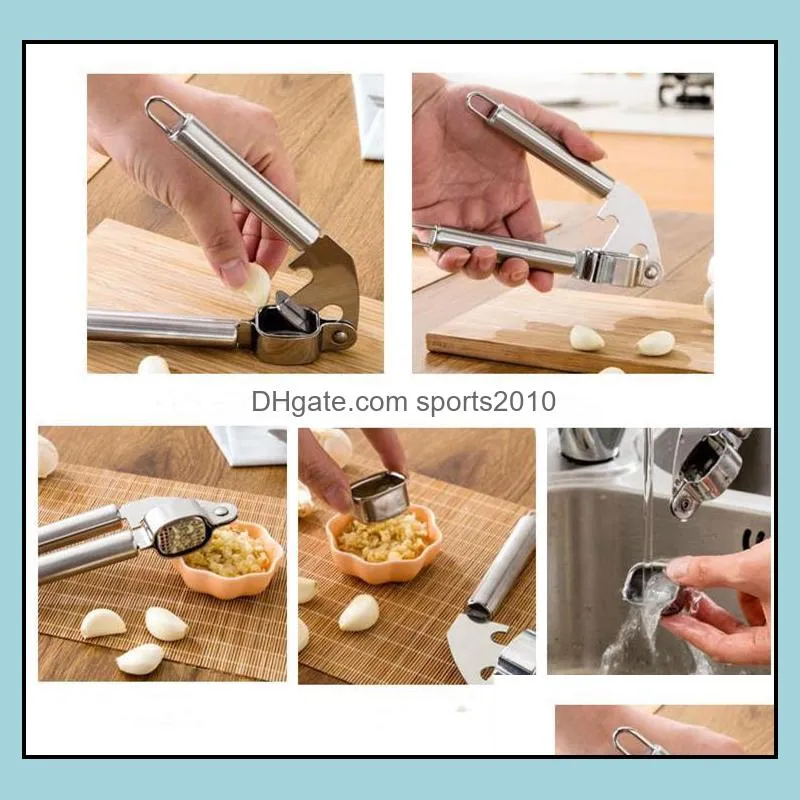 Large Stainless Steel Garlic Press Grater Crusher Mincer Chopper Slicer Squeezer for Garlic Ginger Kitchen Accessories