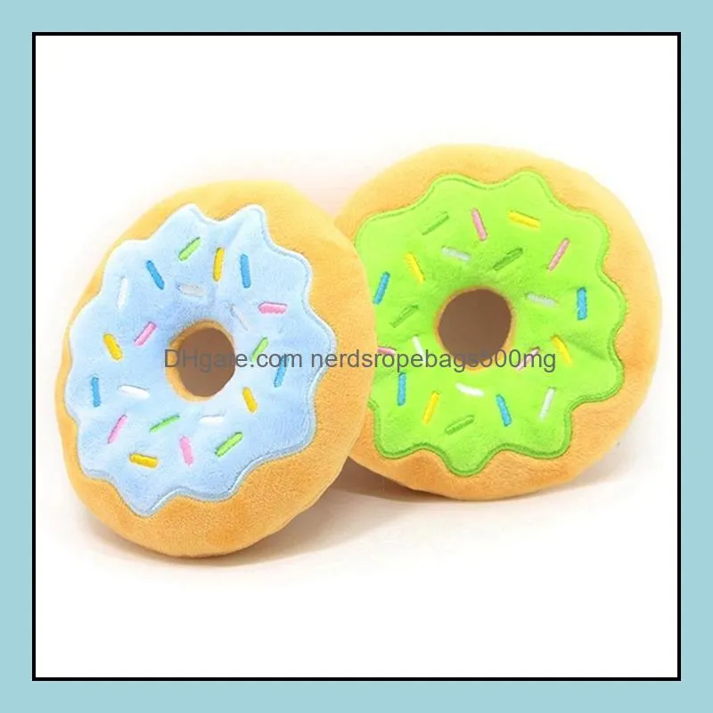 Pet Chew Plush Donut Play Toys Lovely Pet Dog Puppy Cat Tugging Chew Squeaker Quack Sound Toy Chew Donut Play Toys