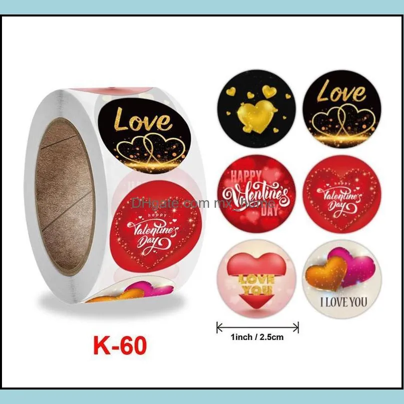 500pcs/roll Happy Valentine`s Day 1inch Heart Red Stickers Seal Labels Scrapbooking Package Wedding Gift Decoration Stationery Sticker